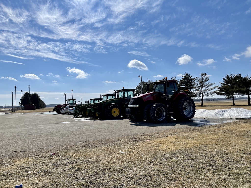 Tractors lined up at the High School
